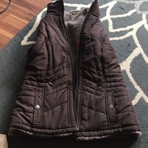 Brown zip up winter vest